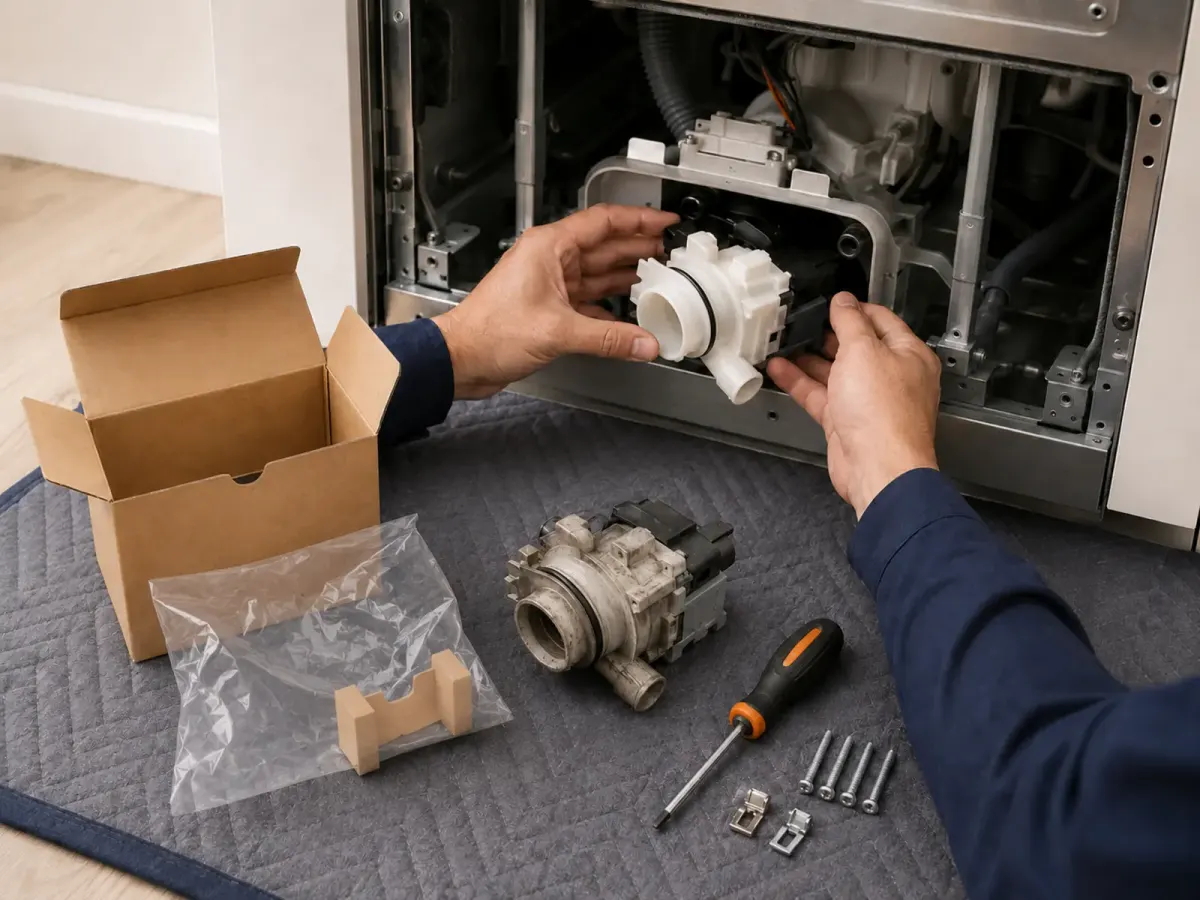 Replacement pump being fitted, the worn part set aside